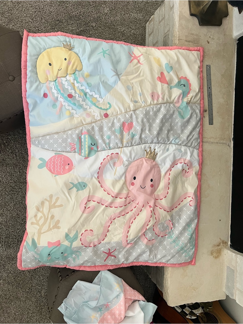 Baby Octopus & Sea Creature Quilted Baby Blanket - with matching bed skirt